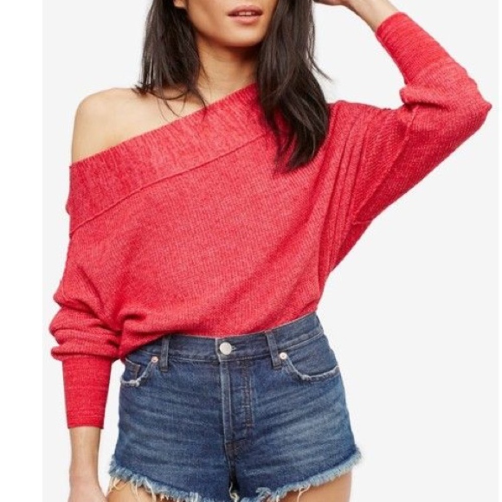 Red Off the Shoulder Free People Sweater, Size M